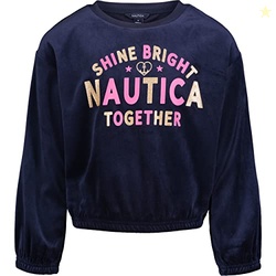 Nautica Girls' Fleece Popover Crewneck Sweatshirt, Velour Peacoat, 12-