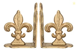 Creative Co-Op Decorative Metal Fleur de Lis Bookends, Gold, Set of 2