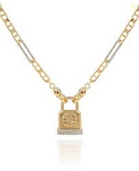 GUESS womens Gold-Tone Chain Necklace Logo Padlock Pendant