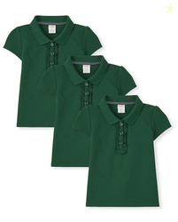 Gymboree,Girls,and Toddler Short Sleeve Ruffle Polo Shirt,Forest 3-Pac