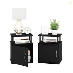 Furinno JAYA End Side Sofa Table/Nightstand with Door, 2-Pack, PVC Tub