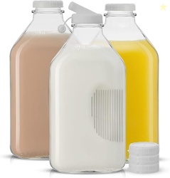 JoyJolt Glass Milk Bottles with Lids, 3 Pack