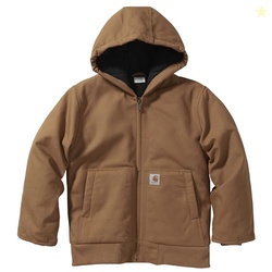 Carhartt Boys' Flannel-Lined Hooded Canvas Insulated Zip-Up Jacket, Ca