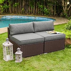 COSIEST 2-Piece Outdoor Furniture Add-on Armless Chairs for Expanding 