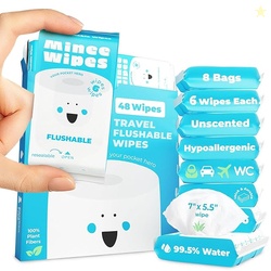 Impossibly Compact Travel Flushable Wipes - 8 Pack ,48 Wipes