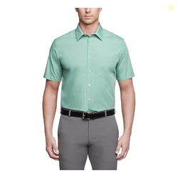 Van Heusen Men's Short Sleeve Dress Shirt Regular Fit Poplin Solid, Le