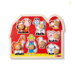 Melissa & Doug Farm Animals Jumbo Knob Puzzle, Wooden Peg Puzzle for T