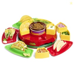 Nostalgia Taco Tuesday Heated Lazy Susan Taco Bar Serving Set for a Pa