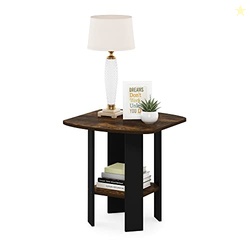 Furinno SIMPLE DESIGN Side Table, 2-Tier Modern End Table with Soft Ed