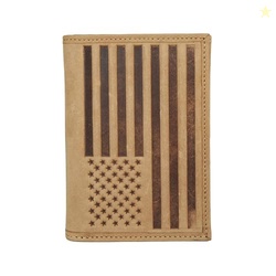Lucky Brand American Flag Embossed Leather Trifold Wallet for Men with