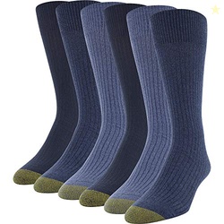 GOLDTOE Men's Stanton Crew Socks, Multipairs, Chambray/Denim (6-Pairs)