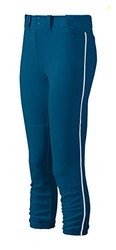 Mizuno Girl's Belted Piped Softball Pant, Navy-White, Medium