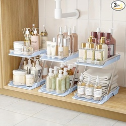 3 Pack Bathroom Organizers and Storage - Multi-Purpose,2-Tier Clear Pu