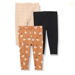 Amazon Essentials Baby Girls' Leggings, Pack of 3, Black/Stripe/Lion a