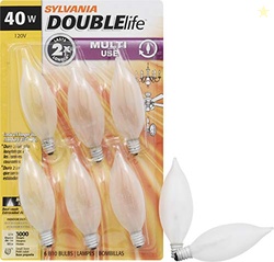 Sylvania Double Life Incandescent Light Bulb, B10, 40W, Dimmable, Cand