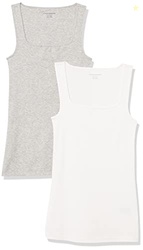 Amazon Essentials Women's 2-Pack Slim Fit Square Neck Tank Dress, -Whi