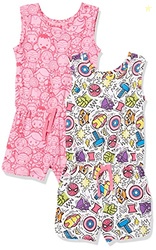 Amazon Essentials Girls' Knit Sleeveless Rompers, Pack of 2, Festive M