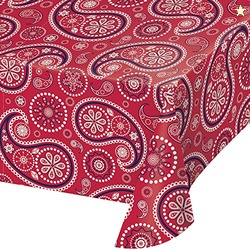 Creative Converting 329662 Red Paisley Print Plastic Tablecloth