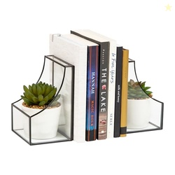 Mind Reader Terrarium Bookends, Decorative Book Holders with Storage, 