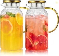 2 PACK Glass Pitcher with Lid 