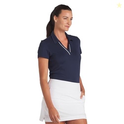 Puma Golf Women's CLOUDSPUN Piped SS Polo, DEEP Navy