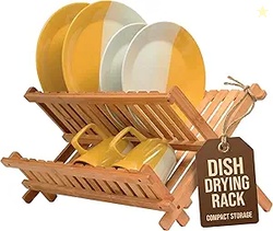 Dish Drying Rack - Collapsible Bamboo 2 Tier AD