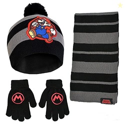 Nintendo Boys Winter Hat, Scarf, and Kids Gloves Sets, Super Mario for