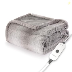 Sunbeam Electric Throw Royal Faux Fur Heated Blanket, 4 Heat Settings,