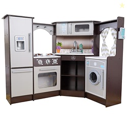 KidKraft Ultimate Corner Wooden Play Kitchen with Lights & Sounds, Pla
