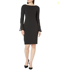 Calvin Klein Chiffon Bell Sleeve Sheath Dress Black 14