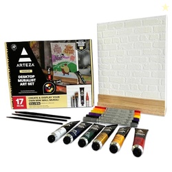 ARTEZA Desktop Muralist Art Set, 17-Piece Graffiti Painting Kit with B
