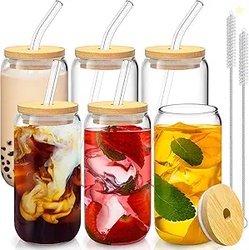 SENTVEND Drinking Glasses with Lids and Glass Straw - 6 Pcs 