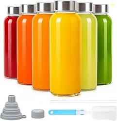 Sursip 10 oz Glass Juice Bottles, 6 Pack 