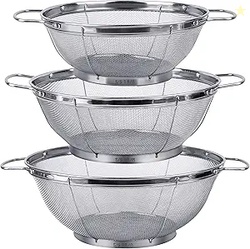 3 Pack 18/8 Stainless Steel Colander Sieves
