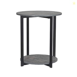 Household Essentials Jamestown Round Side End Table with Storage Shelf