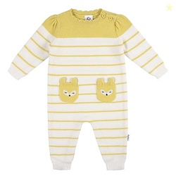 Gerber Baby Girls Sweater Knit Romper Jumpsuit, Yellow Fox, 24 Months