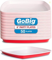 GoBig Red Plastic Disposable Plates - 50 Count