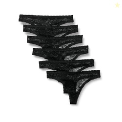 Amazon Essentials Women's Stretch All Over Lace Thong, Black, Small
