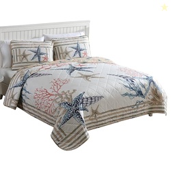 CARIBBEAN JOE Coastal 3-Piece Quilt Set, King, Sea Breeze Seaweed