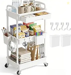 3 Tier Rolling Utility Cart with Drawer