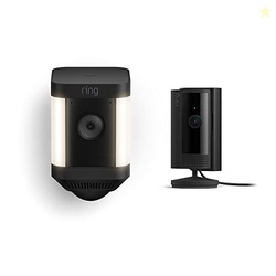 Ring Spotlight Cam Plus Battery, Black with All-new Ring Indoor Cam, B