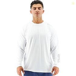 TYR Men's Long Sleeve Sun Protection Performance T- Shirt UPF 50+, Whi