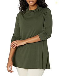 Amazon Essentials Women's Jersey Long-Sleeve Mock Neck Swing Tunic, Fo