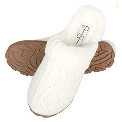Jessica Simpson Womens Soft Cable Knit Slippers with Indoor/Outdoor So