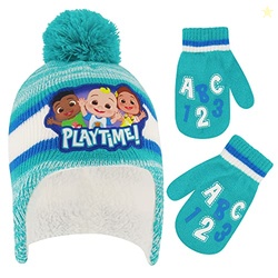 CoComelon Toddler Winter Hat and Mitten, Kids Beanie with Sherpa Linin