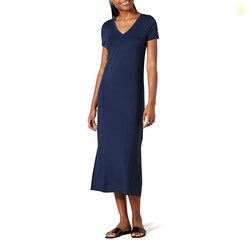 Amazon Essentials Women's Stretchy Jersey V-Neck Short Sleeve Midi Len