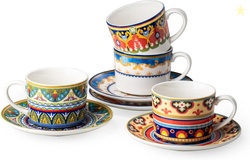 UNICASA Ceramic Coffee Cup with Saucers, Set of 4