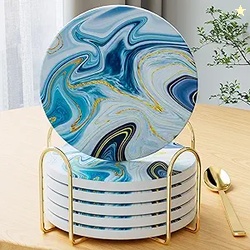 6Pcs/Set Marble Abstract Ceramic Coasters