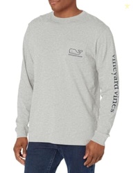 vineyard vines Men's Long Sleeve Vintage Whale Pocket T-Shirt, Gray He
