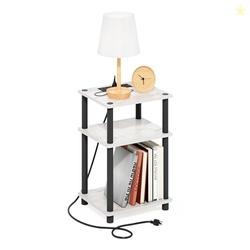 Furinno Just 3-Tier Turn-N-Tube USB and Type-C Charging Port End Table